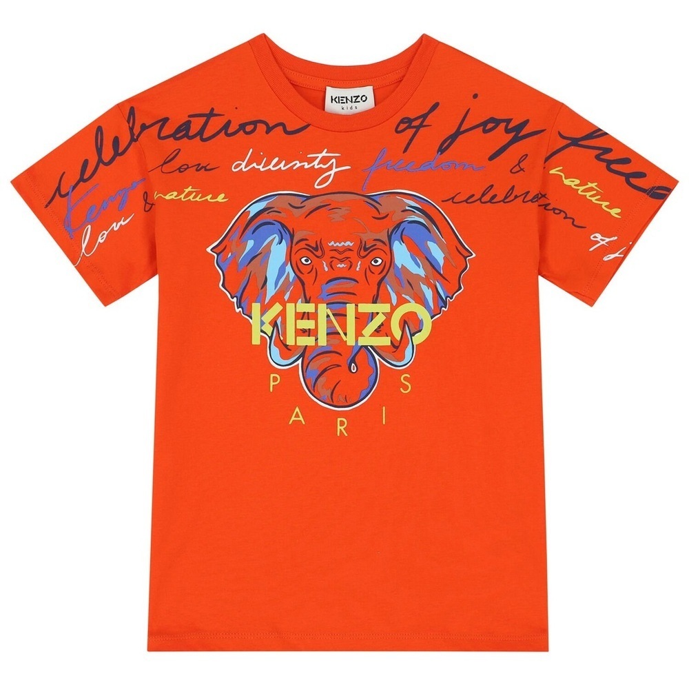 Kenzo Paris Top Kids 4 Orange Elephant Graphic Tee Short Sleeve
